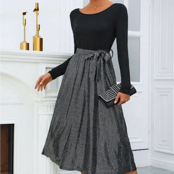 Dresses & Skirts - Black and Silver Long Sleeve Dress